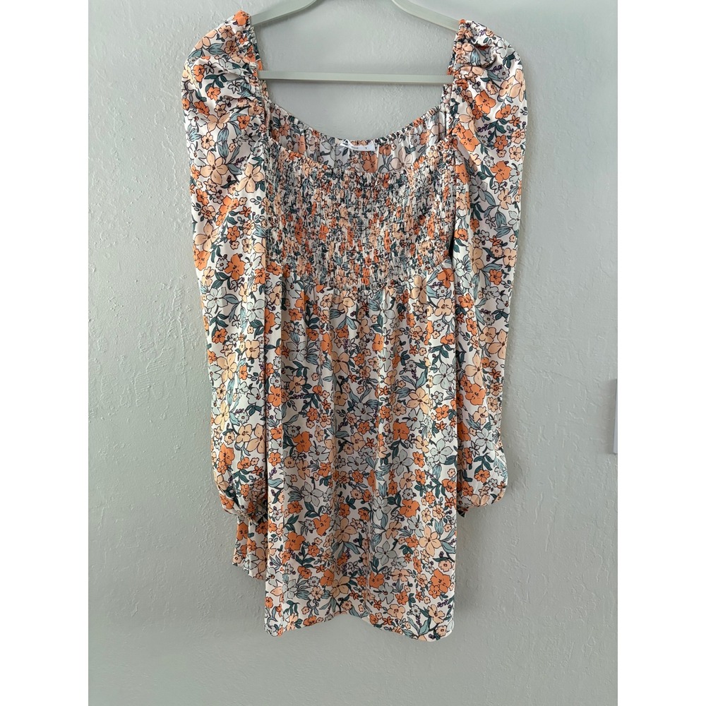 Cupshe Floral Mini Dress Smocked Square Neck‎ Long Sleeve Cottagecore M